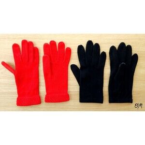 Vintage Women's Knit Black Red Classic Winter Gloves - Lot of 2